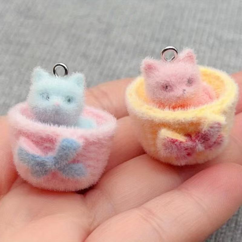 4pcs 3D plush resin cat pendan - Resin Art Accessories ulasan dan harga