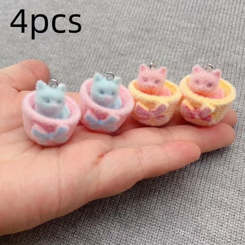 4pcs 3D plush resin cat pendan - Resin Art Accessories ulasan dan harga