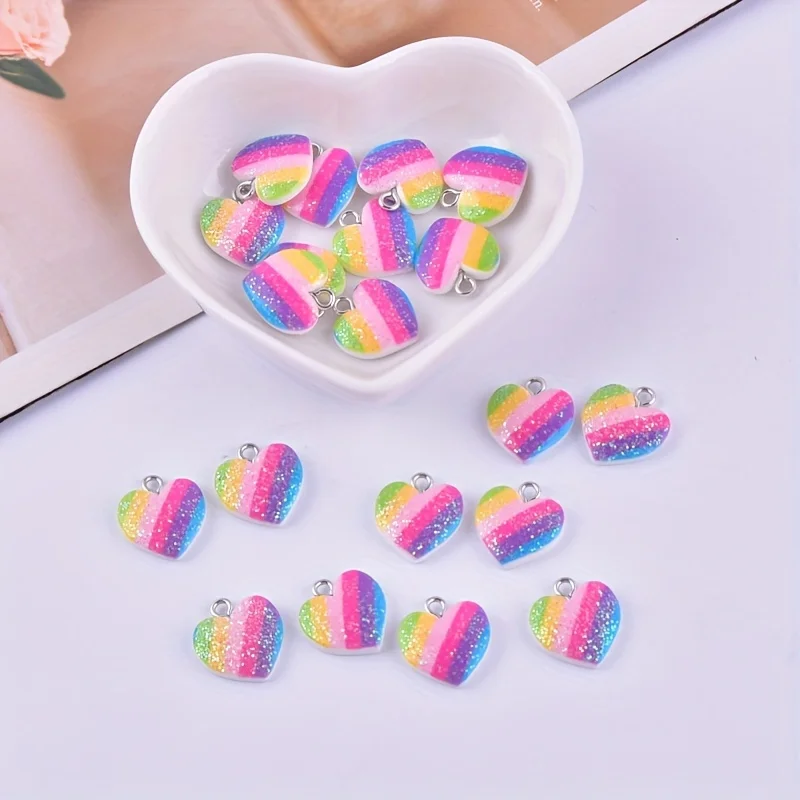10Pcs Colorful Heart Resin Cha - Resin Art Accessories ulasan dan harga