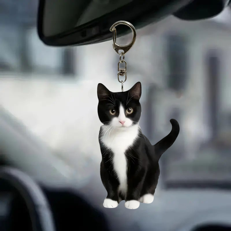 Black And White Cat Keychain 2 - Resin Art Design Keychain ulasan dan harga