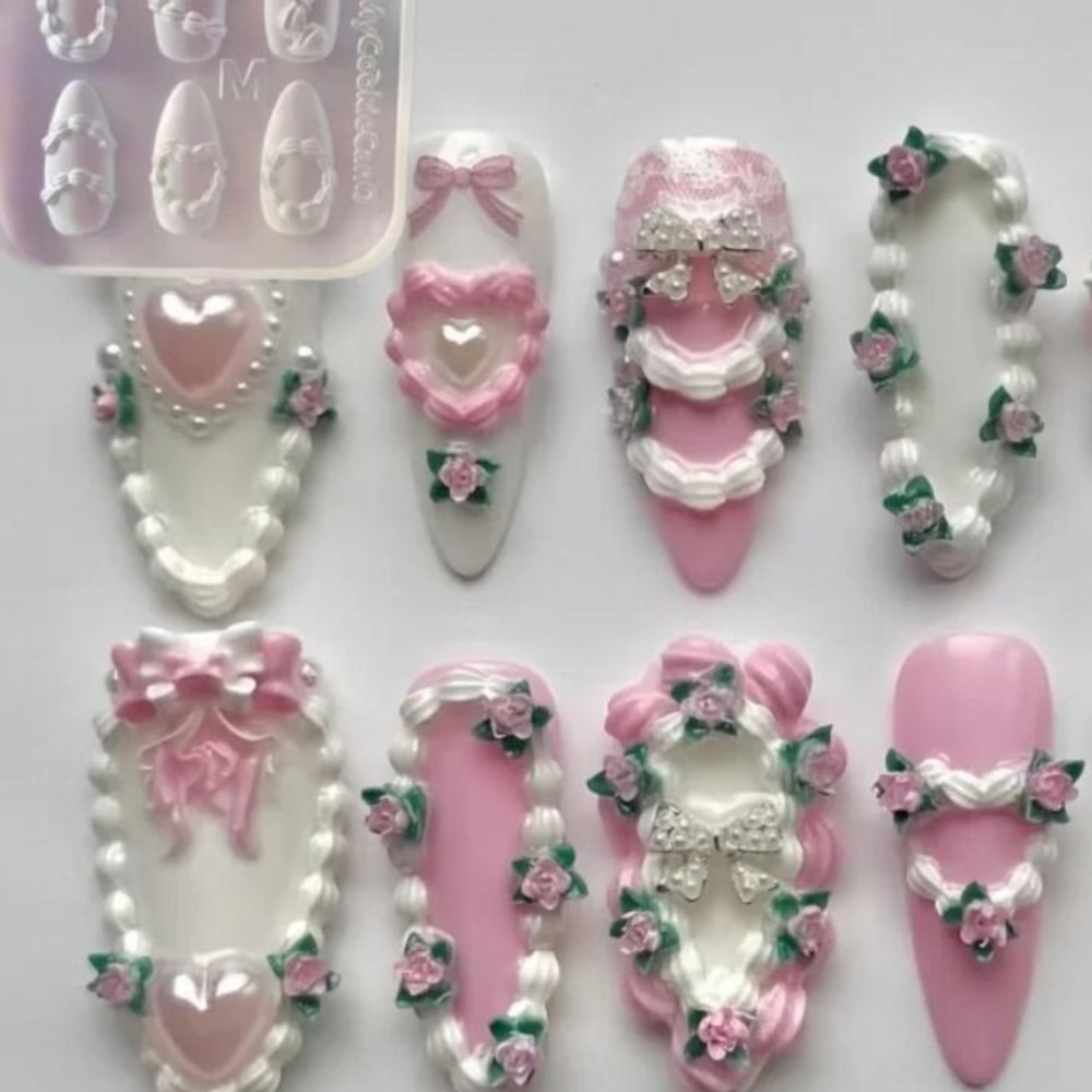 1pc 3D French Cream Nail Art S - Resin Art Template ulasan dan harga