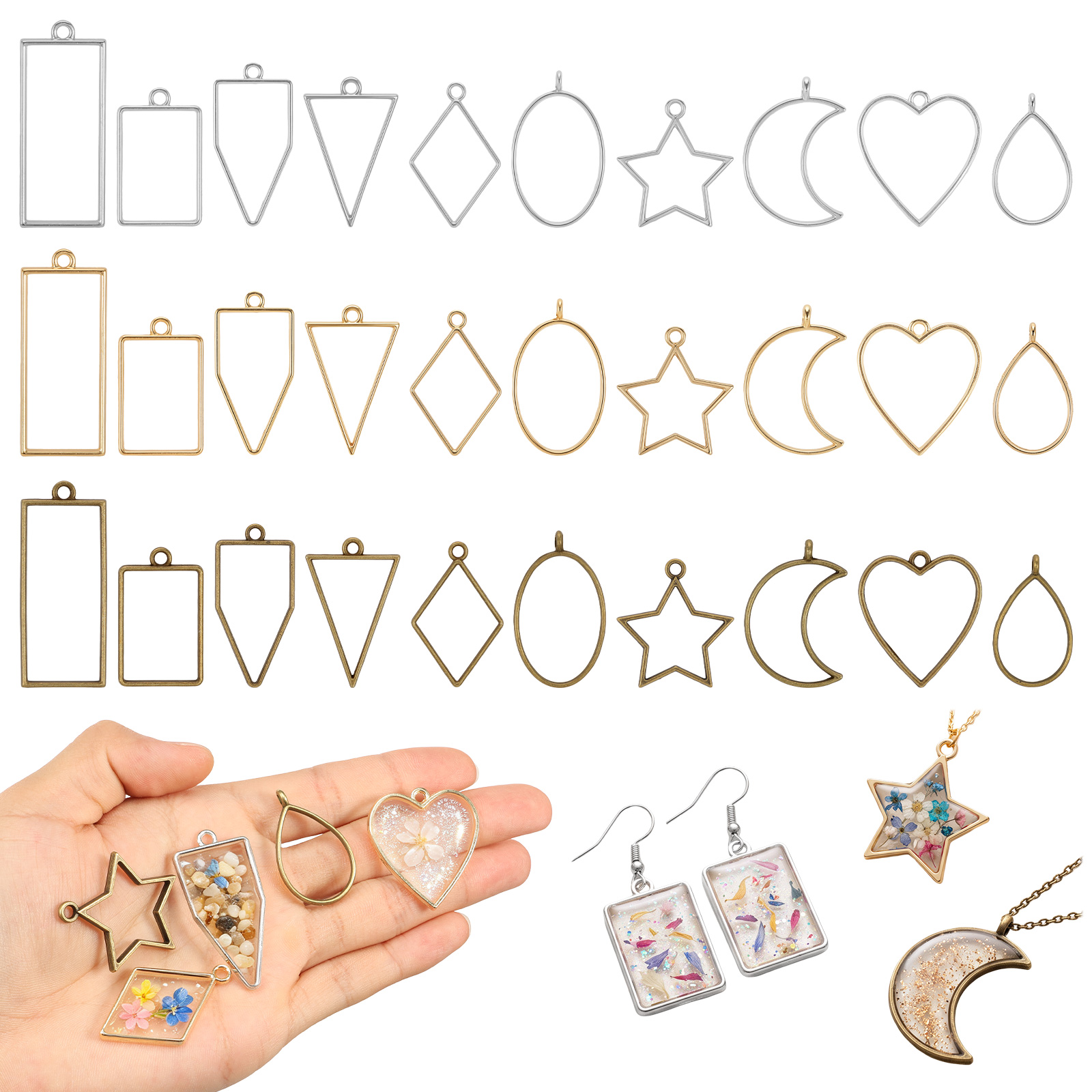 30Pcs Hollow Frame Pendant Cha - Bezels Pendant Resin ulasan dan harga