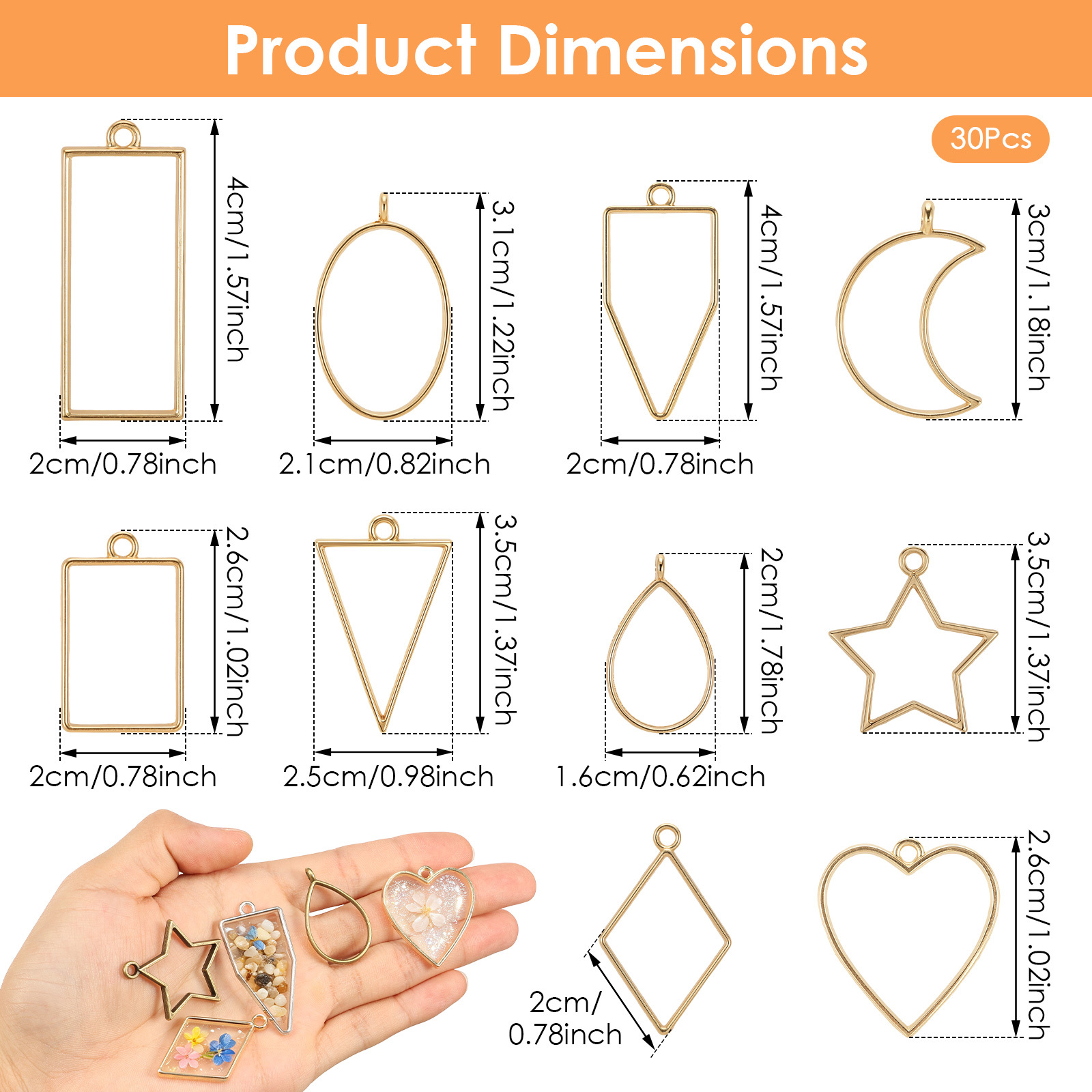30Pcs Hollow Frame Pendant Cha - Bezels Pendant Resin ulasan dan harga