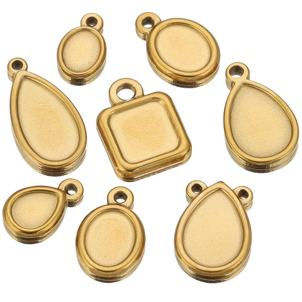 5pcs Stainless Steel Square Dr - Bezels Pendant Resin ulasan dan harga