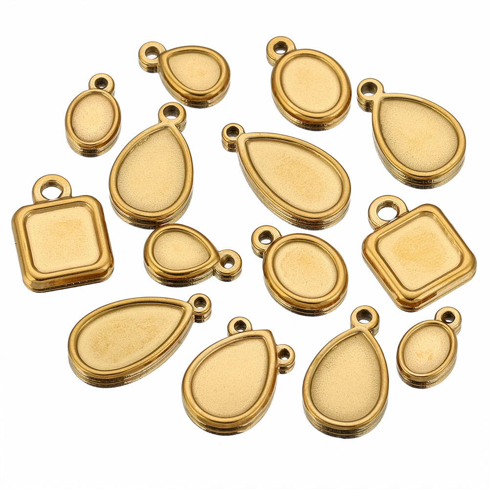 5pcs Stainless Steel Square Dr - Bezels Pendant Resin ulasan dan harga