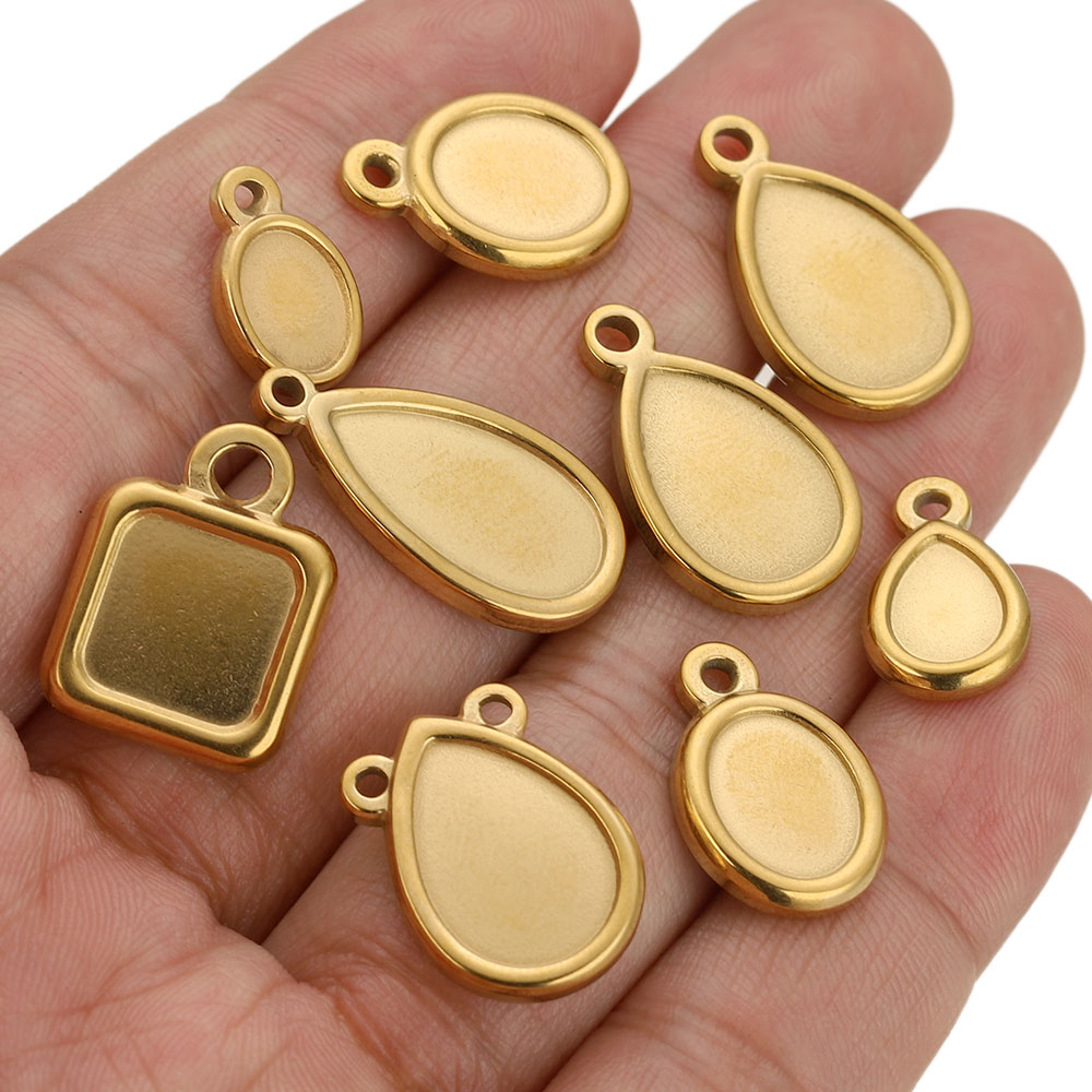 5pcs Stainless Steel Square Dr - Bezels Pendant Resin ulasan dan harga