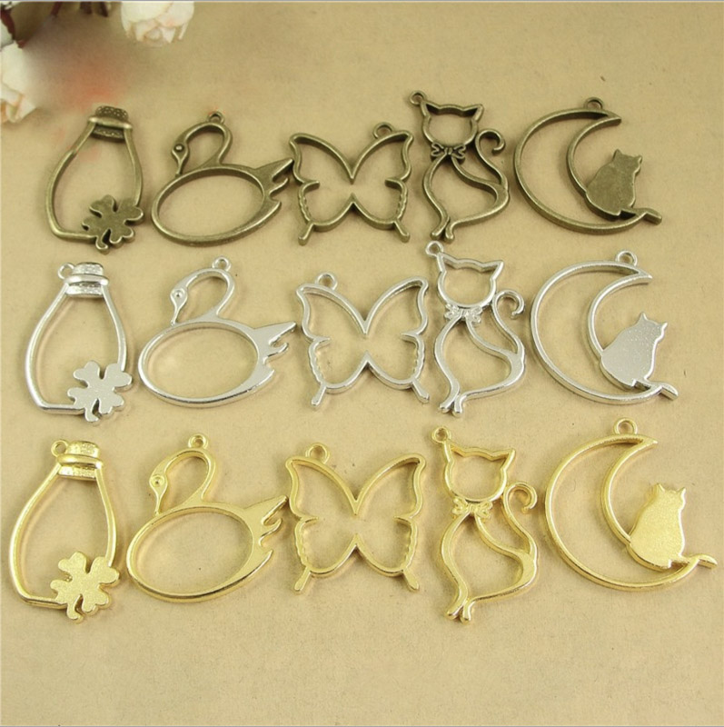 5 pcs Cat moon shape Metal Fra - Bezels Pendant Resin ulasan dan harga