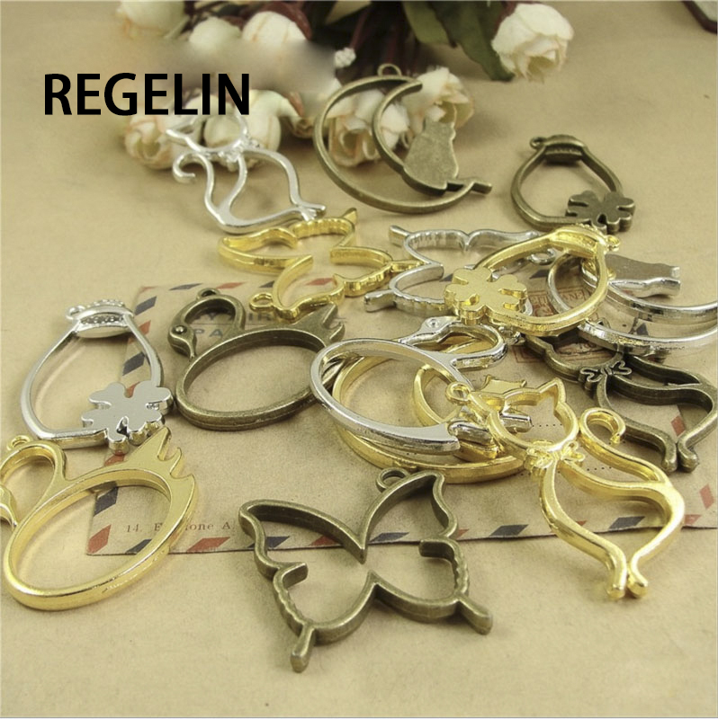 5 pcs Cat moon shape Metal Fra - Bezels Pendant Resin ulasan dan harga