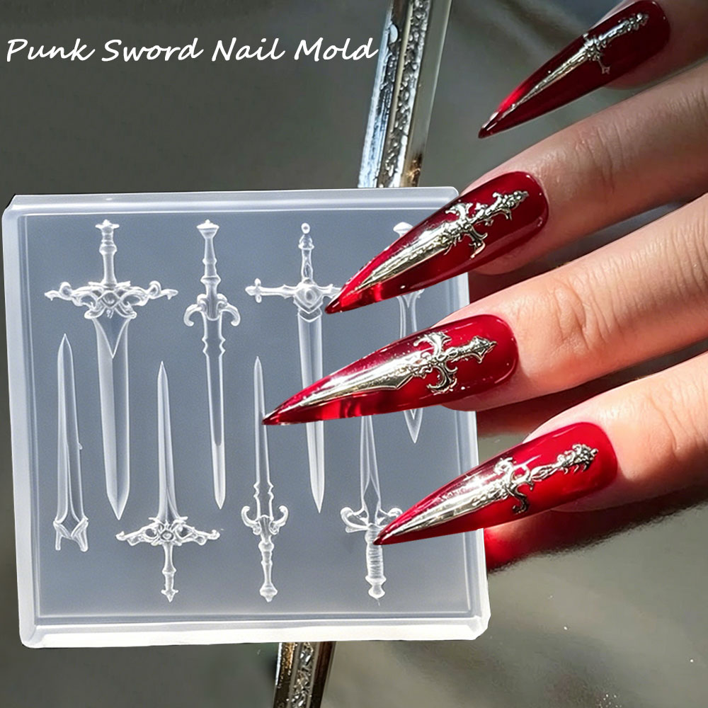1pcs 3D Retro Punk Sword Nail  - Resin Art Template ulasan dan harga