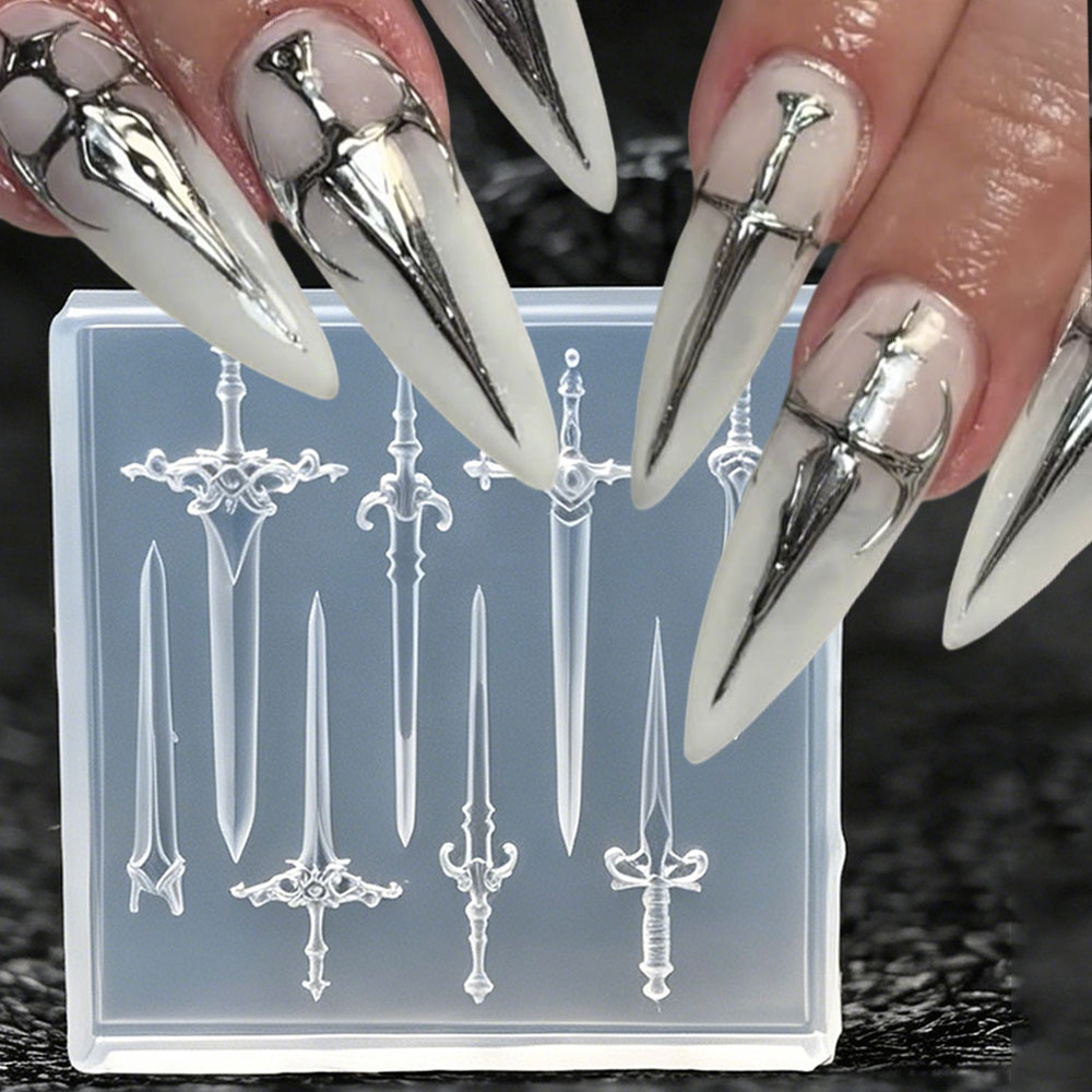 1pcs 3D Retro Punk Sword Nail  - Resin Art Template ulasan dan harga